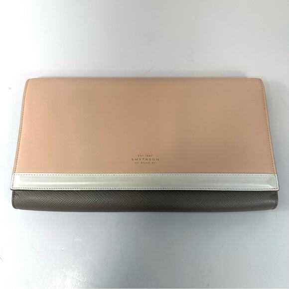 Smythson Panama Colorblock Pink and Grey Genuine Leather Travel Clutch - Picture 1 of 13
